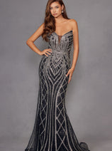 Beaded Fitted Strapless Gown by Juliet JT2525L