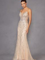 Beaded Fitted Strapless Gown by Juliet JT2525L