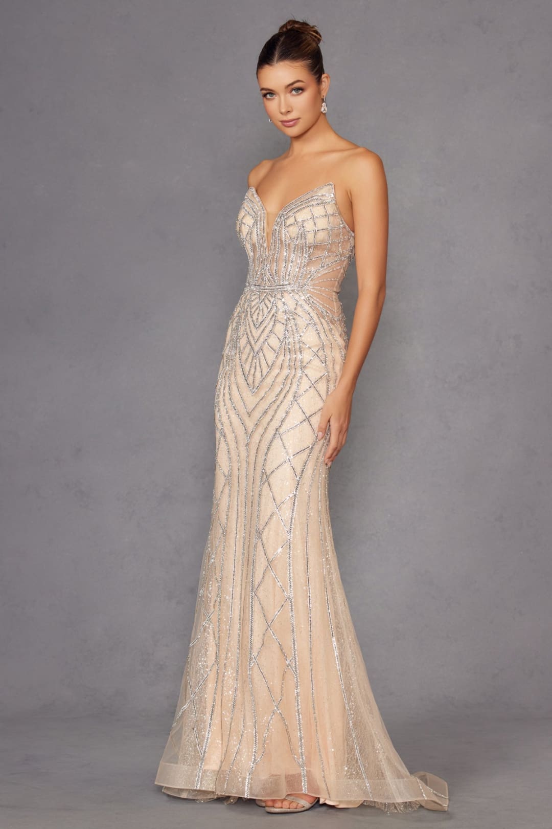 Beaded Fitted Strapless Gown by Juliet JT2525L - Long Formal Dresses