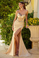 Beaded Fitted Strapless Slit Gown by GLS Gloria GL3539 - XS / Champagne - Long Formal Dresses