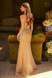 Beaded Fitted Strapless Slit Gown by GLS Gloria GL3581 - Long Formal Dresses