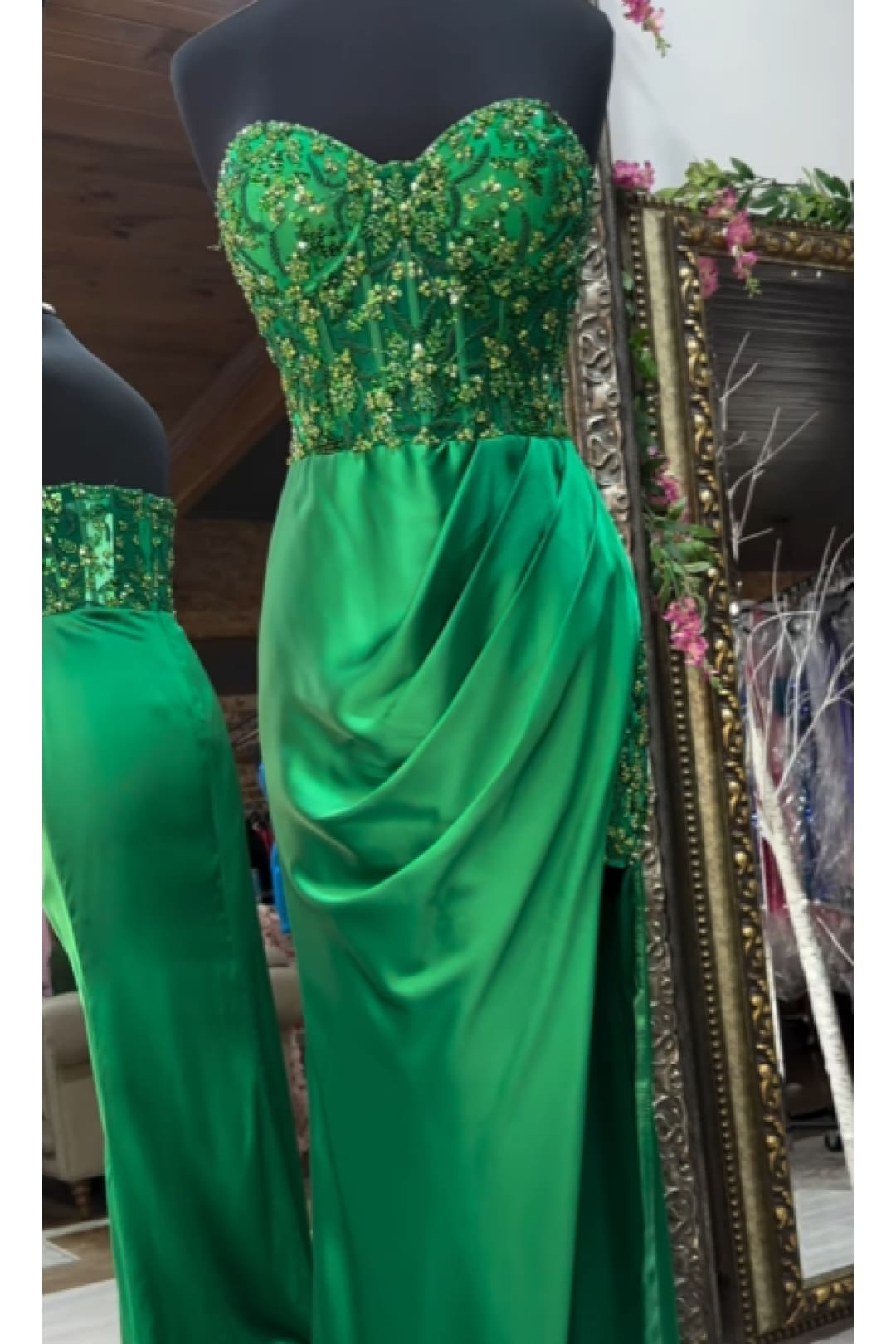 Beaded Fitted Strapless Slit Gown by Jovani 22911 - 00 / Emerald - Long Formal Dresses