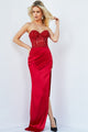 Beaded Fitted Strapless Slit Gown by Jovani 22911 - 00 / Red - Long Formal Dresses
