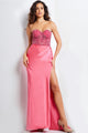 Beaded Fitted Strapless Slit Gown by Jovani 26165 - 00 / Hot Pink - Long Formal Dresses