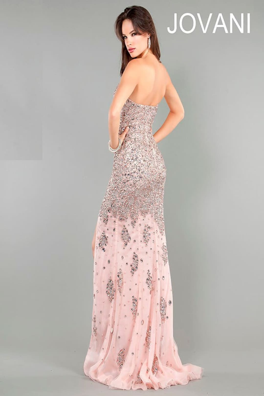 Beaded Fitted Strapless Slit Gown by Jovani 4247 - Long Formal Dresses