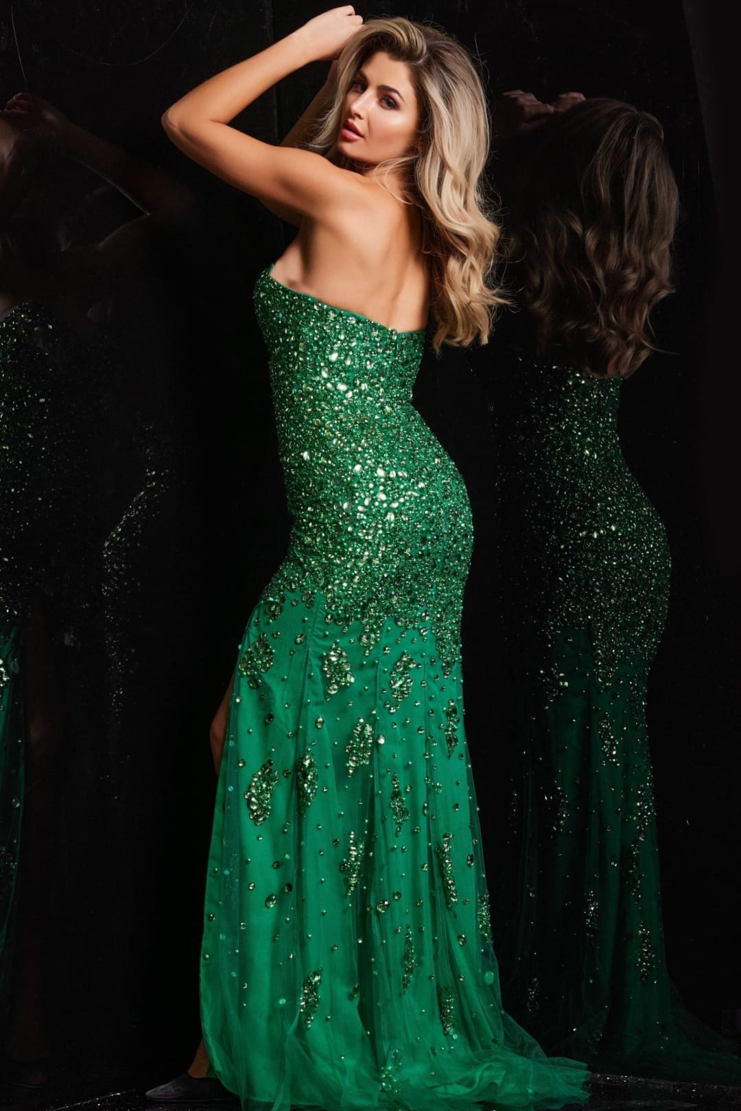 Beaded Fitted Strapless Slit Gown by Jovani 4247 - Long Formal Dresses