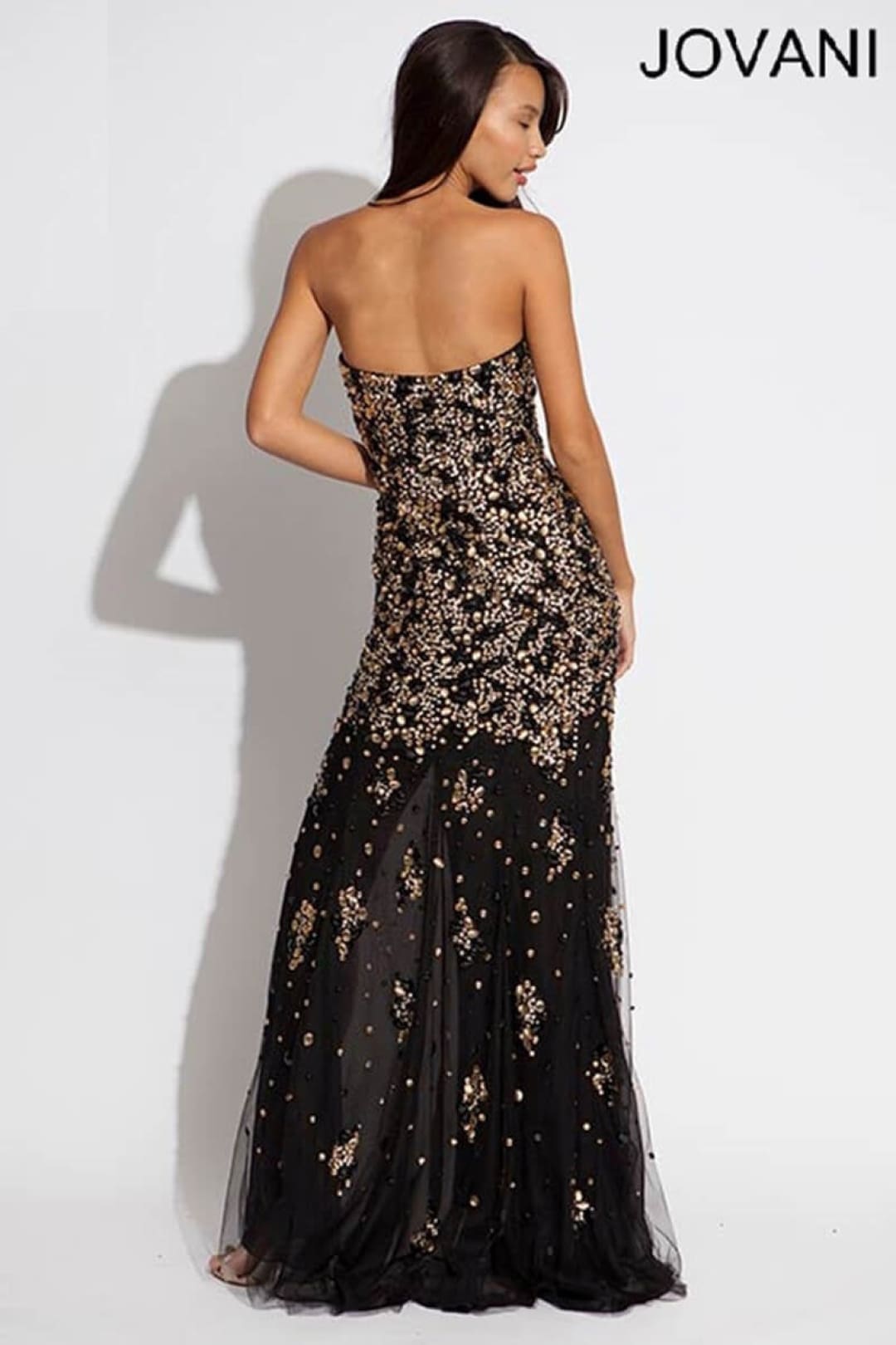 Beaded Fitted Strapless Slit Gown by Jovani 4247 - Long Formal Dresses