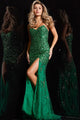 Beaded Fitted Strapless Slit Gown by Jovani 4247 - 00 / Emerald - Long Formal Dresses