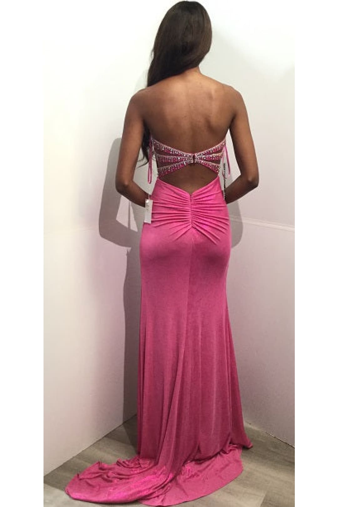 Beaded Fitted Strapless Slit Gown by Jovani D6031 - Long Formal Dresses