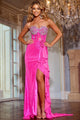 Beaded Fitted Strapless Slit Gown by Jovani D6031 - 00 / Pink - Long Formal Dresses