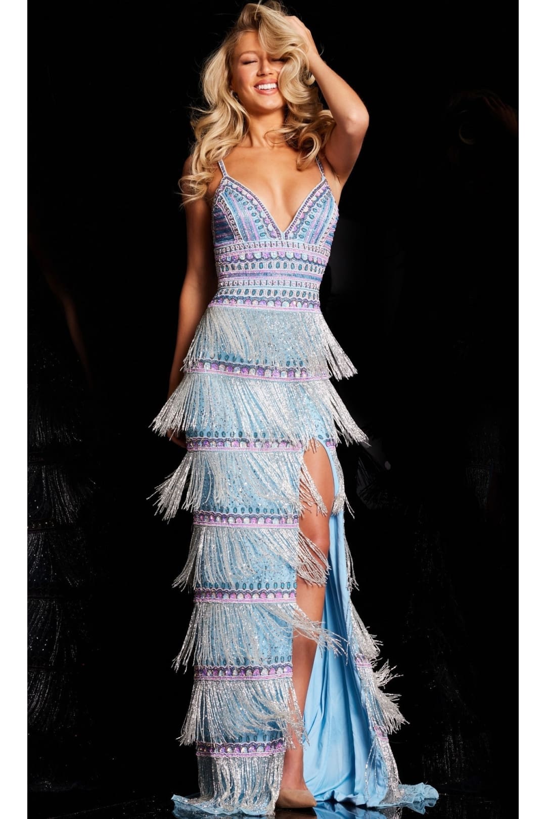 Beaded-Fringe Long Prom Dress: Jovani 38816 - Apparel & Accessories > Clothing > Dresses