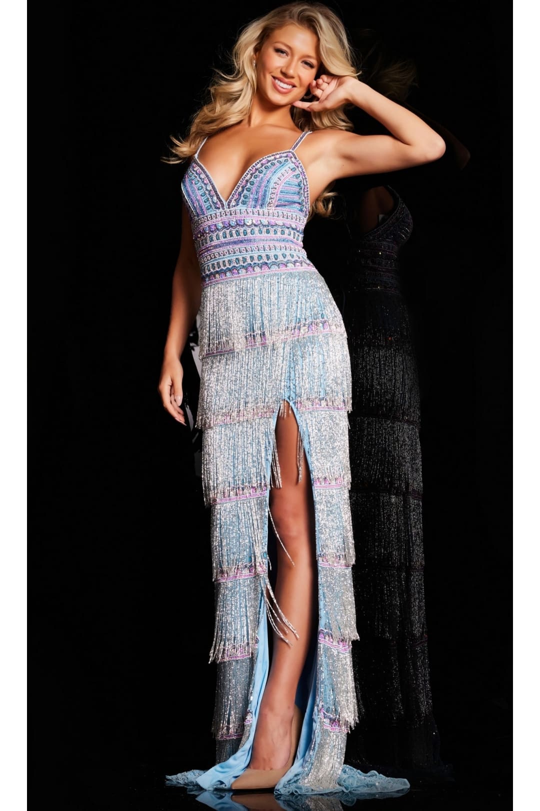 Beaded-Fringe Long Prom Dress: Jovani 38816 - Apparel & Accessories > Clothing > Dresses