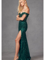Beaded Fringe Sleeve Prom Gown by Juliet JT2471L