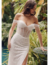 Beaded Fringe Sleeve Prom Gown by Juliet JT2471L
