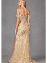 Beaded Fringe Sleeve Prom Gown by Juliet JT2471L