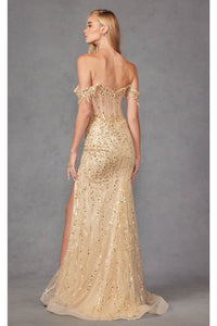 Beaded Fringe Sleeve Prom Gown by Juliet JT2471L - Dress