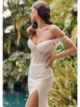 Beaded Fringe Sleeve Prom Gown by Juliet JT2471L