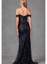 Beaded Fringe Sleeve Prom Gown by Juliet JT2471L