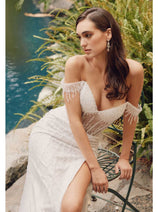 Beaded Fringe Sleeve Prom Gown by Juliet JT2471L