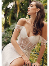 Beaded Fringe Sleeve Prom Gown by Juliet JT2471L