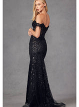 Beaded Fringe Sleeve Prom Gown by Juliet JT2471L