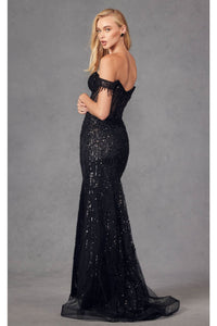 Beaded Fringe Sleeve Prom Gown by Juliet JT2471L - Dress