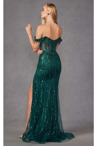 Beaded Fringe Sleeve Prom Gown by Juliet JT2471L - Dress