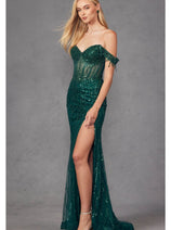 Beaded Fringe Sleeve Prom Gown by Juliet JT2471L