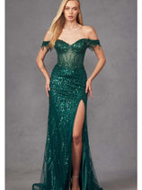 Beaded Fringe Sleeve Prom Gown by Juliet JT2471L