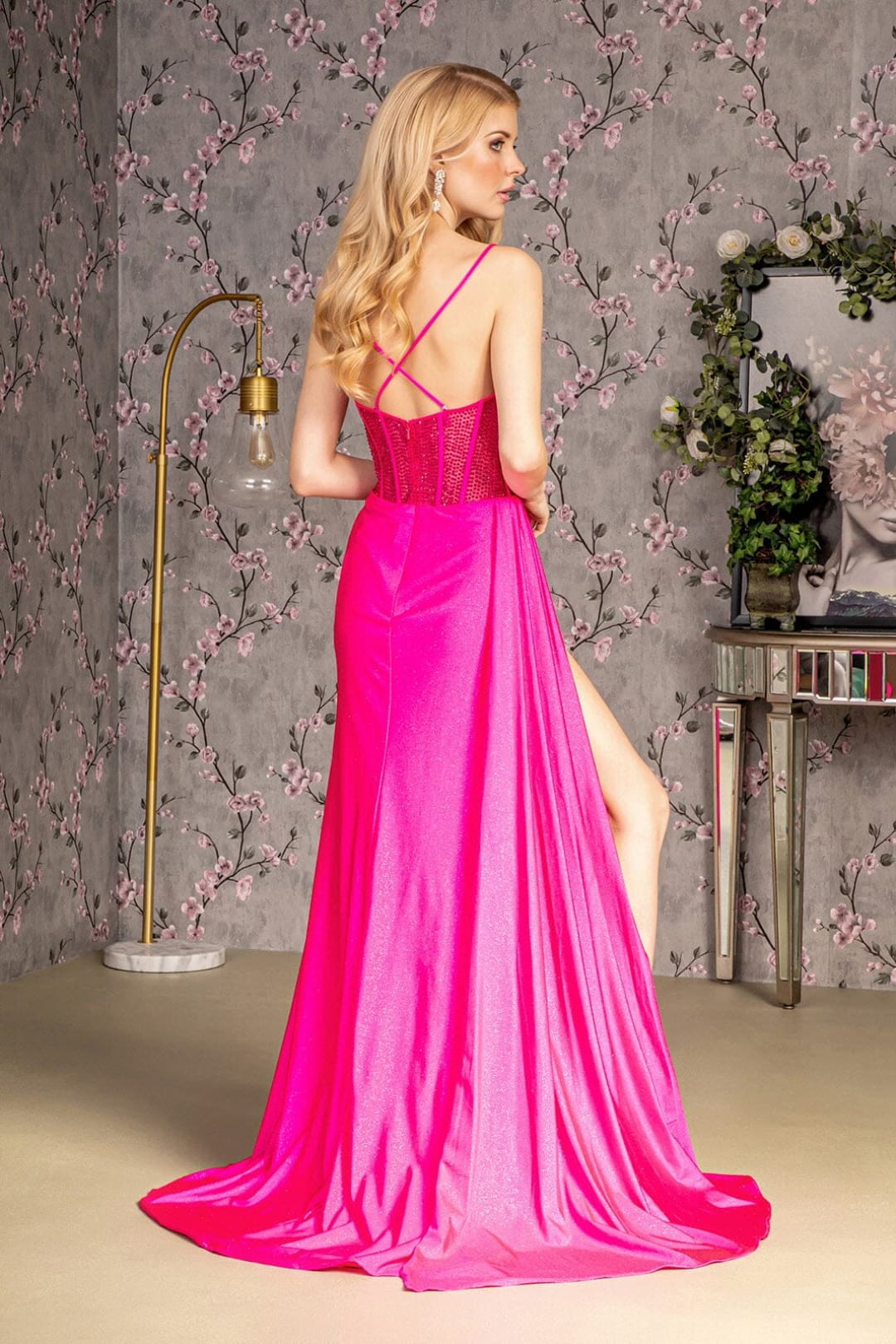 Beaded Glitter Jersey Corset Slit Gown by GLS Gloria GL3260 - Long Formal Dresses