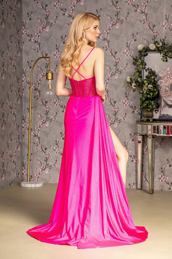 Beaded Glitter Jersey Corset Slit Gown by GLS Gloria GL3260 - Long Formal Dresses