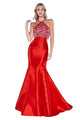 Beaded Halter Mermaid Gown 2025 Sheer Back Elegant Dress - Red / 4 - Prom
