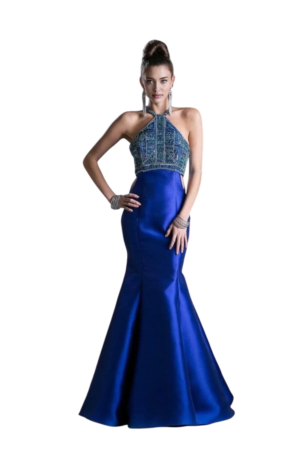 Beaded Halter Mermaid Gown 2025 Sheer Back Elegant Dress - Royal / 4 - Prom