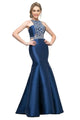 Beaded Halter Neck Mermaid Evening Gown 2025 Elegant Formal Dress - Navy / 2 - Prom