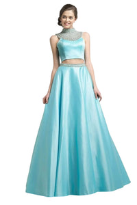 Beaded High Neck Two-Piece Gown 2025 Elegant Evening Dress - Sky Blue / 2 - Prom