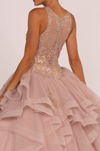 Beaded Illusion Ball Gown with Layered Skirt by Elizabeth K GL2513 - Quinceanera Dresses