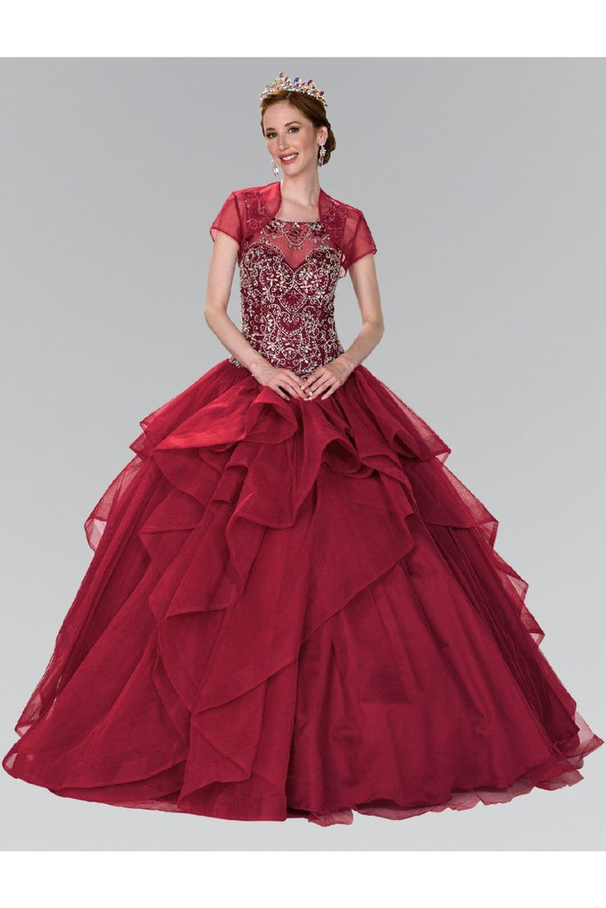 Beaded Illusion Ballgown with Bolero by Elizabeth K GL2378-Quinceanera Dresses-ABC Fashion