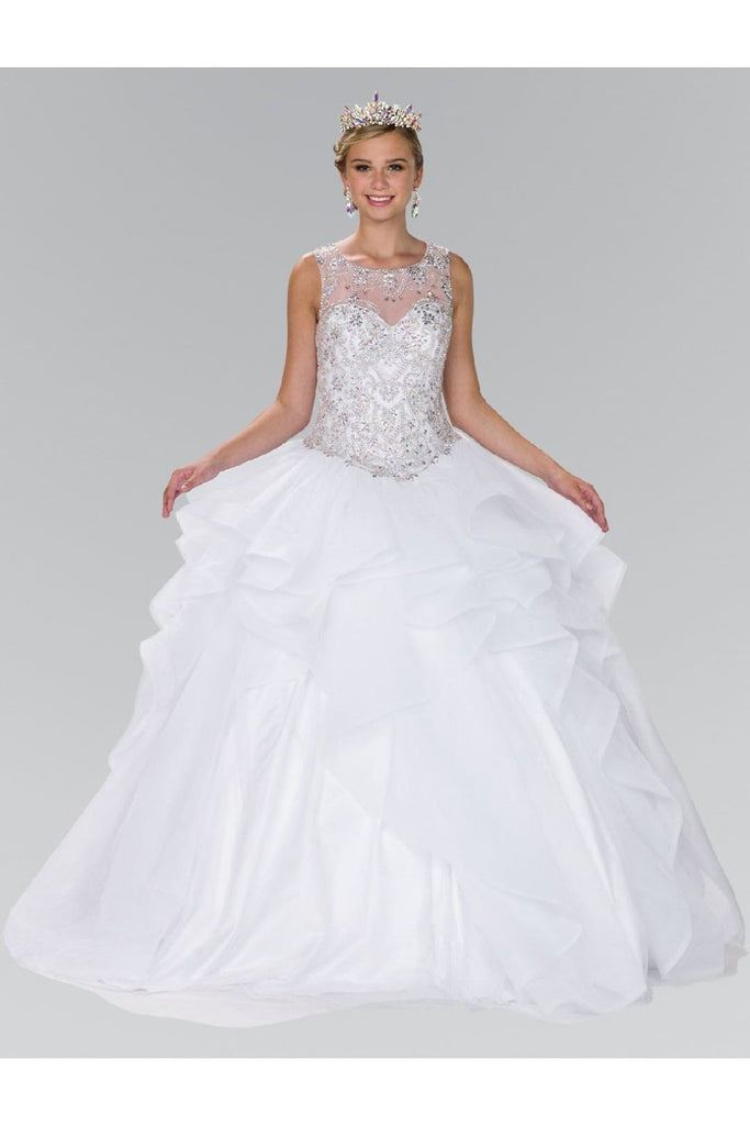 Beaded Illusion Ballgown with Bolero by Elizabeth K GL2378-Quinceanera Dresses-ABC Fashion