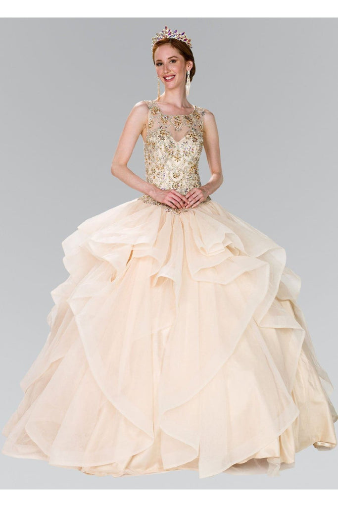 Beaded Illusion Ballgown with Bolero by Elizabeth K GL2378-Quinceanera Dresses-ABC Fashion