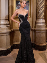 Beaded Jersey Strapless Gown by Ladivine CM365