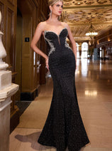 Beaded Jersey Strapless Gown by Ladivine CM365