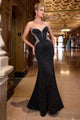 Beaded Jersey Strapless Gown by Ladivine CM365 - Black / Long Formal Dresses