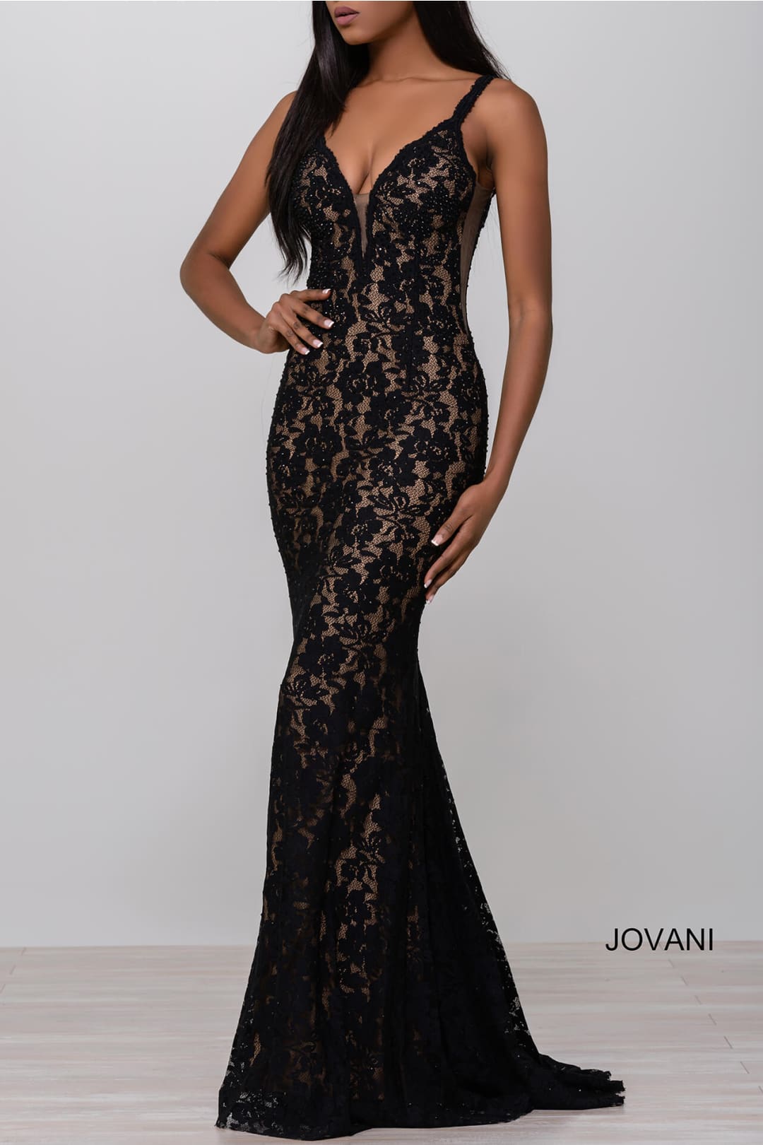 Beaded Lace Fitted Sleeveless Gown by Jovani 48994 - 00 / Black - Long Formal Dresses