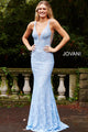 Beaded Lace Fitted Sleeveless Gown by Jovani 48994 - 00 / Light Blue - Long Formal Dresses