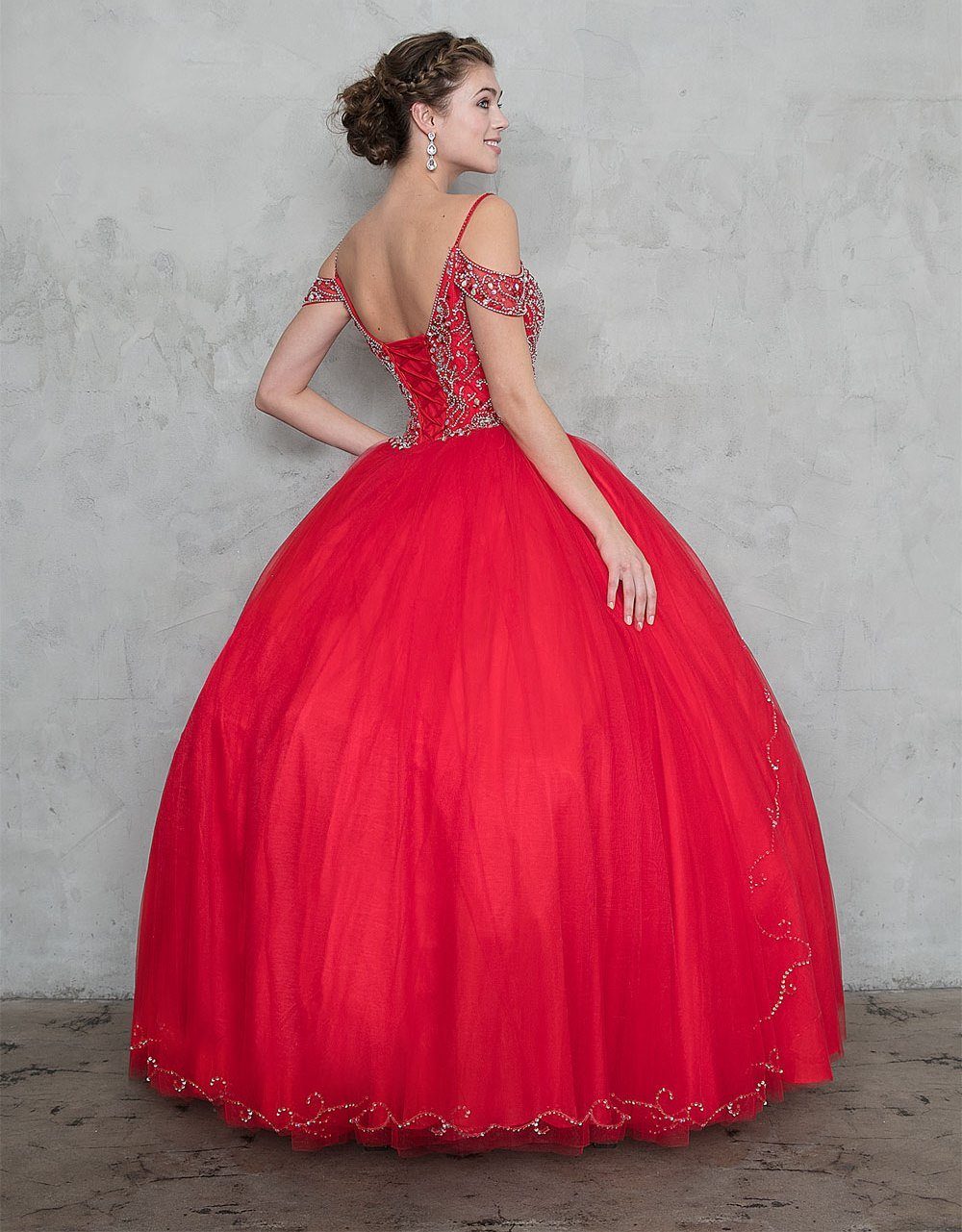 Beaded Long Cold Shoulder Dress with A-Line Skirt: Calla KY78011