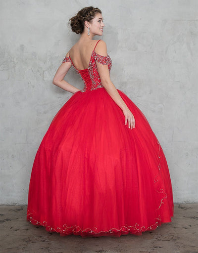 Beaded Long Cold Shoulder Dress with A-Line Skirt: Calla KY78011