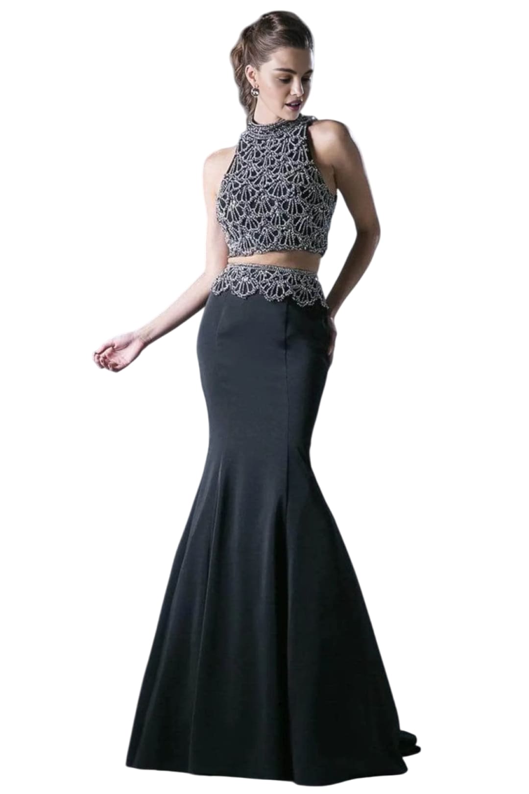 Beaded Mermaid Two-Piece Formal Gown 2025 Elegant Dress - Black / 2 - Prom