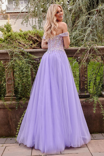 Beaded Off Shoulder A-line Slit Gown by Jovani 23963 - Long Formal Dresses