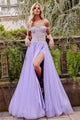 Beaded Off Shoulder A-line Slit Gown by Jovani 23963 - 00 / Lilac/Multi - Long Formal Dresses