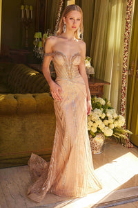 Beaded Off Shoulder Gown by GLS Gloria GL3560 - XS / Rose Gold - Long Formal Dresses